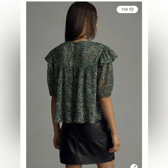 Anthropologie Porridge Pleated Floral Printed Lace Blouse Size L Romantic - Picture 2 of 14